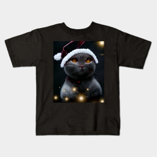 Christmas shorthair cat on a winter evening Kids T-Shirt